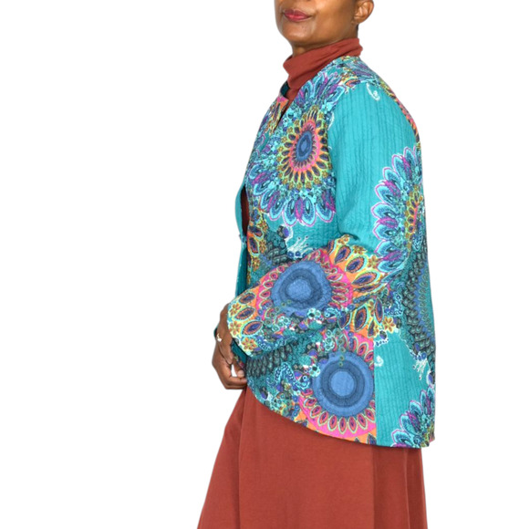Soft Surroundings Quilted Jacket Green Paisley Cotton Mandala Print Artistic XS - Picture 3 of 16